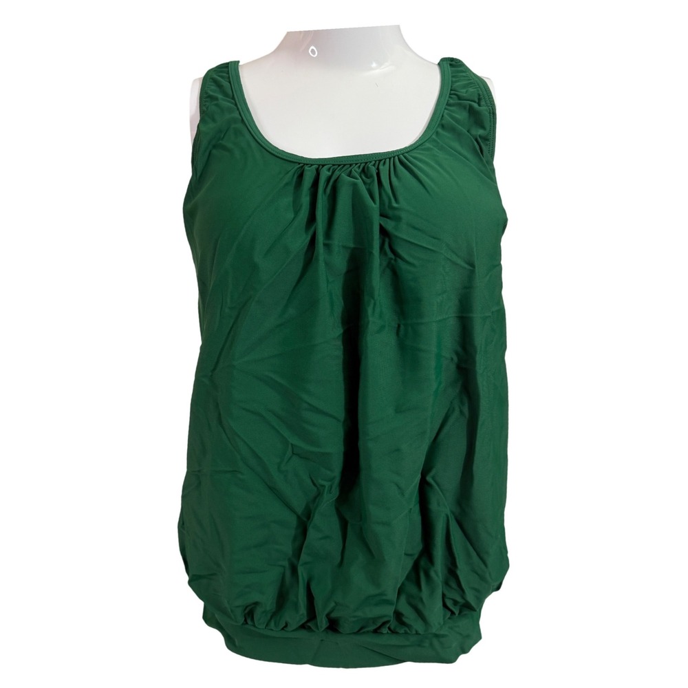 YONIQUE‎ Women Green Ruched Tankini Swim Top Built In Bra Adjustable Straps M